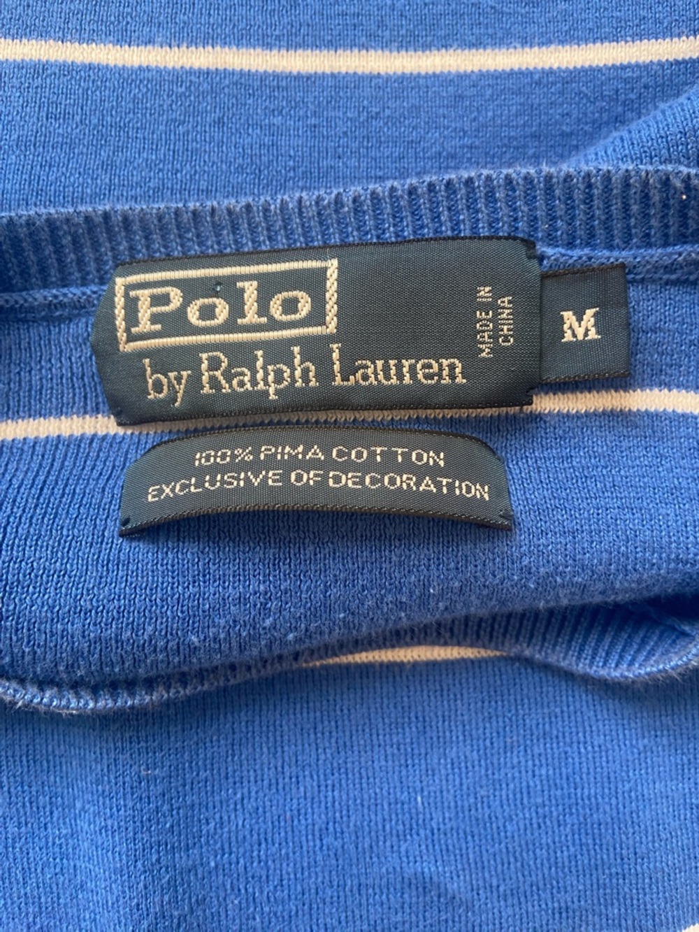 Polo Ralph Lauren Vintage Men’s Medium Pima Cotton Blue Striped Sweater Crewneck - Picture 5 of 7